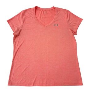 Under Armour Womens Tech Twist V-Neck T-Shirt Coral Pink Heather 1258568 XL